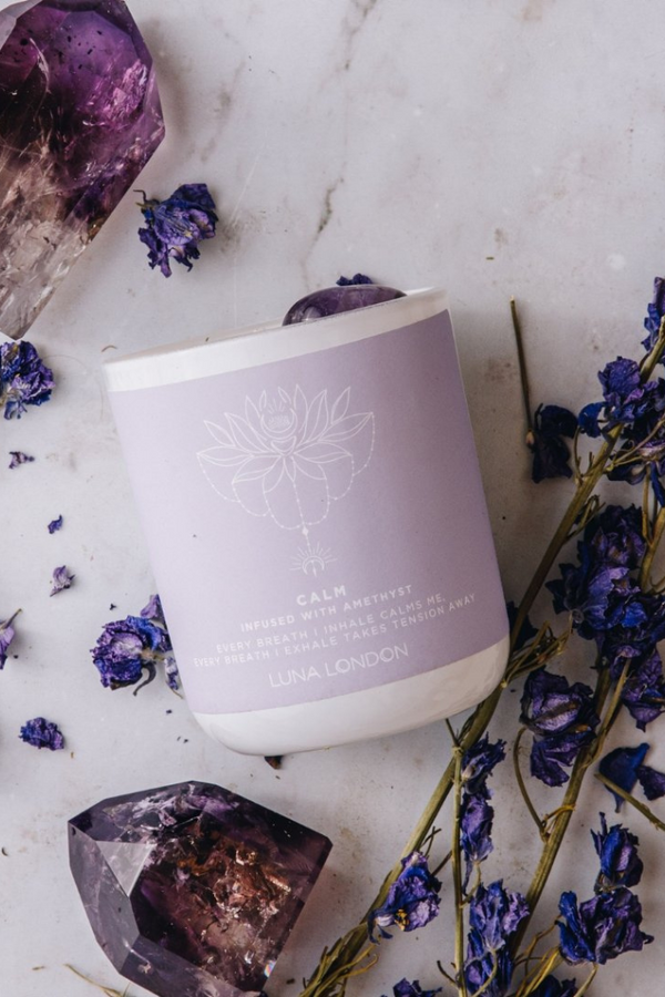 Luna London Luxury Candle | Calm | Amethyst Soothing Crystal - LiveWell
