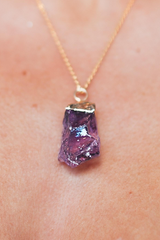 Raw Large Amethyst Crystal Necklace | Gold Plated | Crystal Jewelry | Mood and Emotion Balancing, Anxiety Relief, Grounding and Protection| YPOM