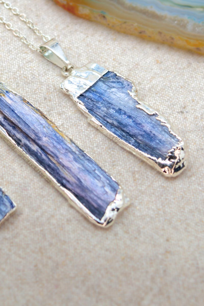 Raw Kyanite Necklace: Sterling Silver | Natural Crystal Jewelry for Balance, Chakra Alignment, and Psychic Abilities | LiveWell