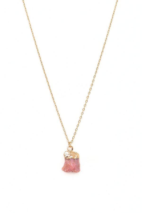 Raw Strawberry Quartz 18k Gold Plated Necklace: Natural Crystal Jewellery for Love, Healing, and Harmony | YPOM