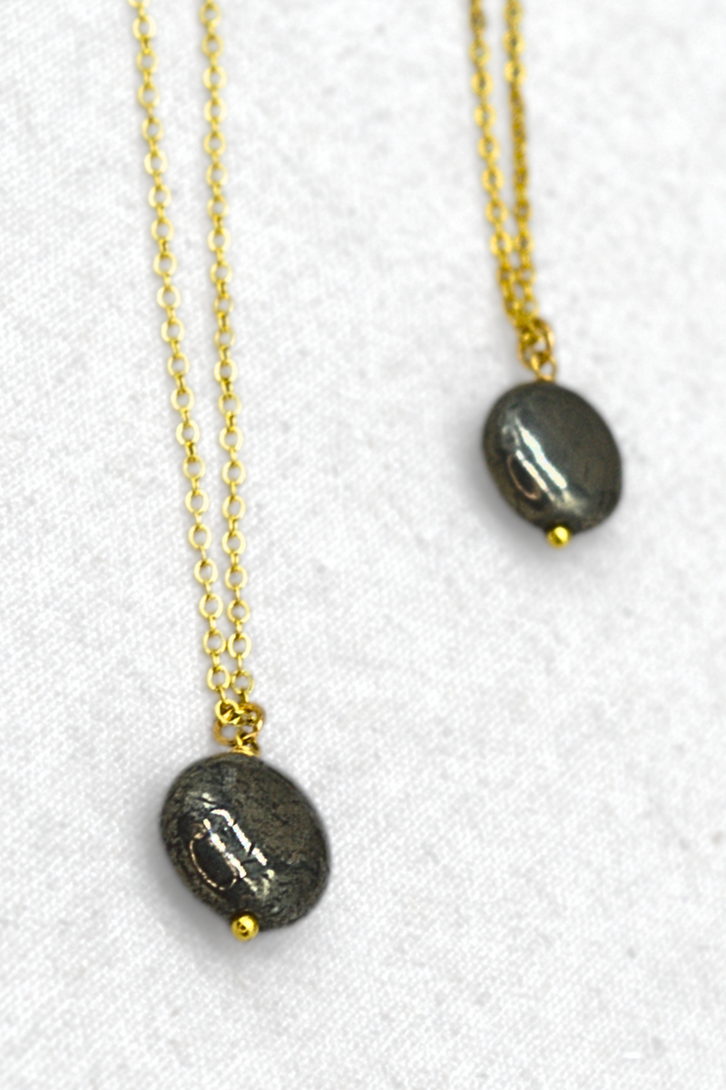 Pyrite Crystal Coin Necklace | Gold Plated| YPOM