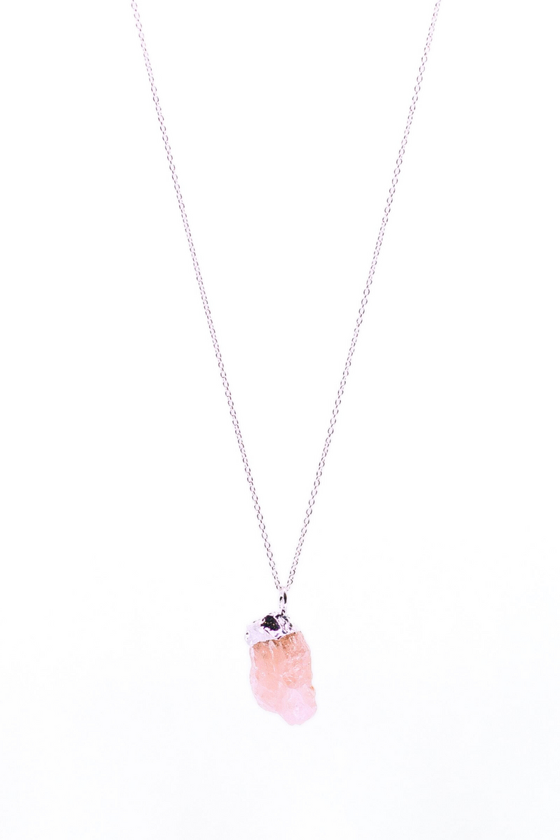 Dipped Rose Quartz Pendant Necklace  | Sterling Silver | Handmade Crystal Jewellery | YPOM