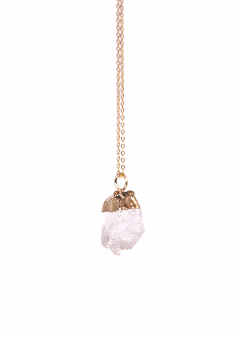 Clear Quartz Crystal Necklace With 18k Gold Plated Chain | Handmade Crystal Jewellery Designed For Enhanced Mental Clarity | LiveWell