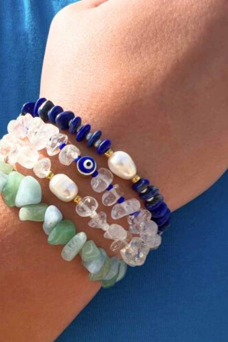 Tinkalink Lapis Lazuli & Pearl Bracelet | Protective Crystal Jewellery | Handmade UK | LiveWell