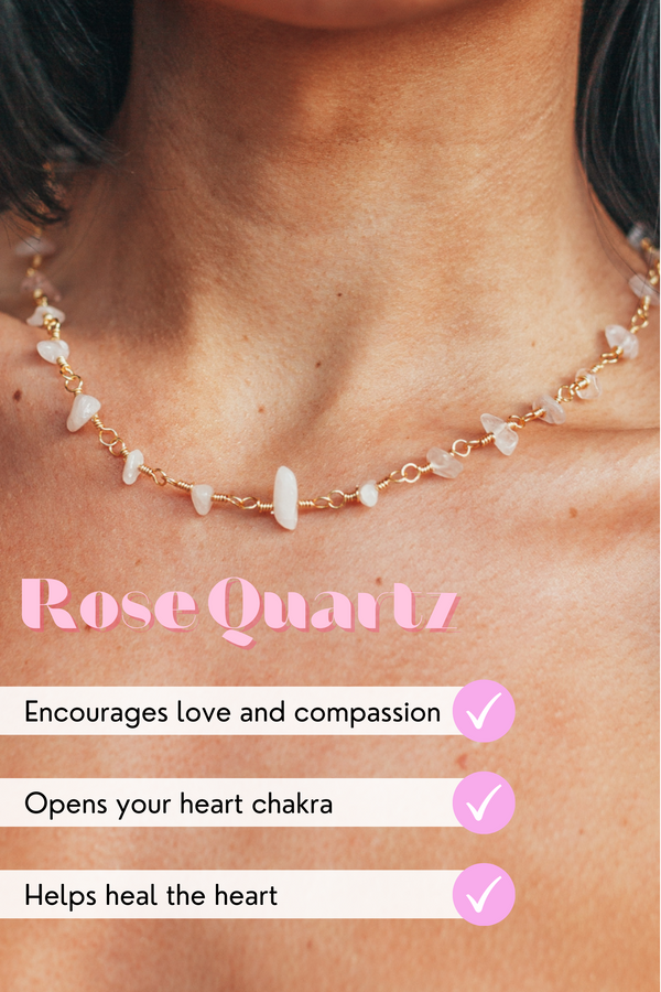Rose Quartz Necklace | Gold Plated | Self Love Crystal | Handmade UK Jewellery | YPOM