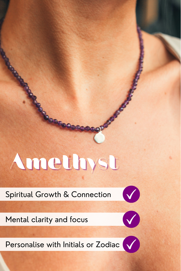 Amethyst Crystal Necklace Purple | Aquarius Zodiac Collection | Protection, Mental Clarity, and Spiritual Growth | LiveWell