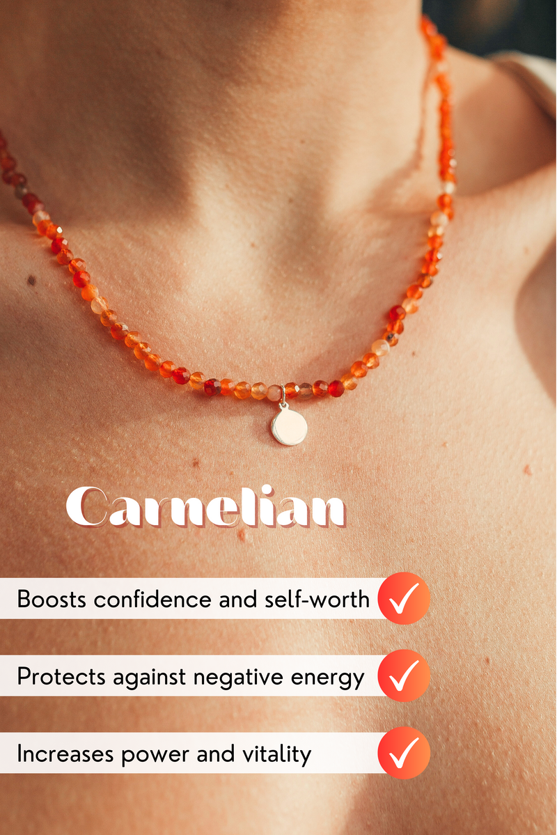 Carnelian Crystal Necklace | Sagittarius Zodiac Collection | Handmade Crystal Jewelry | Boost Confidence, Self-Worth, and Power | LiveWell