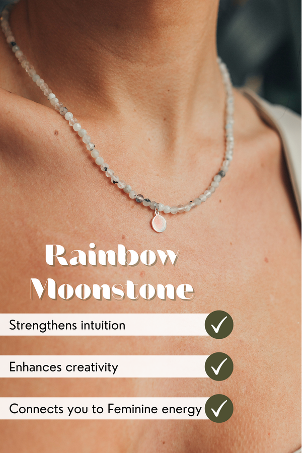 Rainbow Moonstone Crystal Necklace | Cancer Zodiac Collection | Handmade Crystal Jewelry | Strengthens Intuition, Enhances Creativity, and Connects You to Divine Feminine Energy | LiveWell