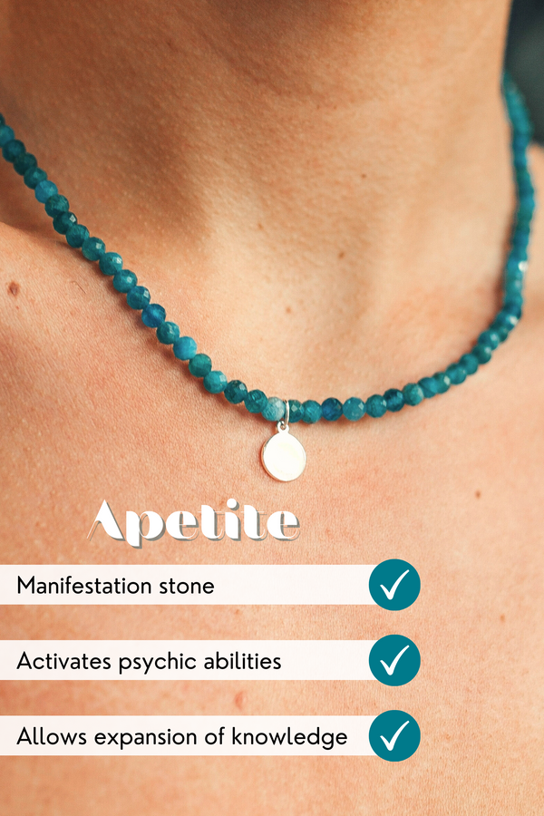 Blue Apatite Crystal Necklace | Psychic Energy | Libra Zodiac Collection | Manifestation, Psychic Abilities, and Knowledge Expansion | LiveWell