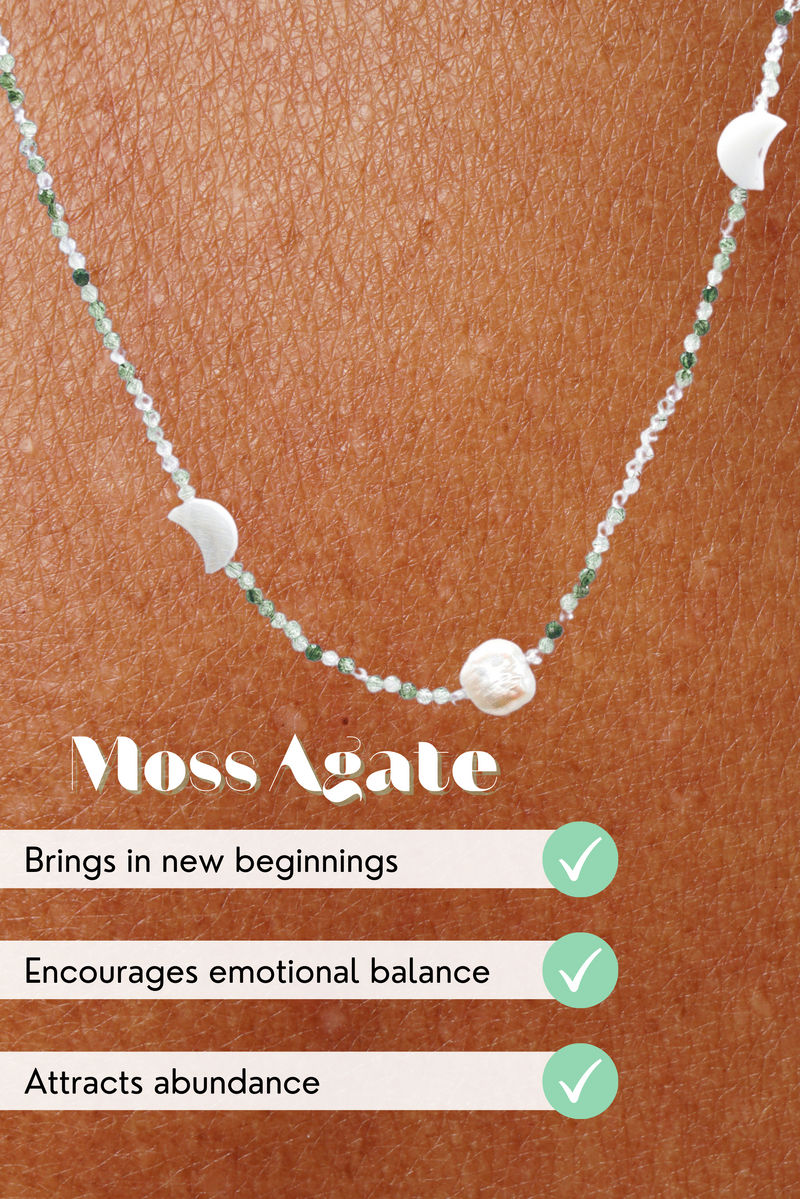 Moss Agate Balance Necklace | Moon Collection | Handmade Chakra Jewelry | New Beginnings, Tranquility, Abundance | YPOM