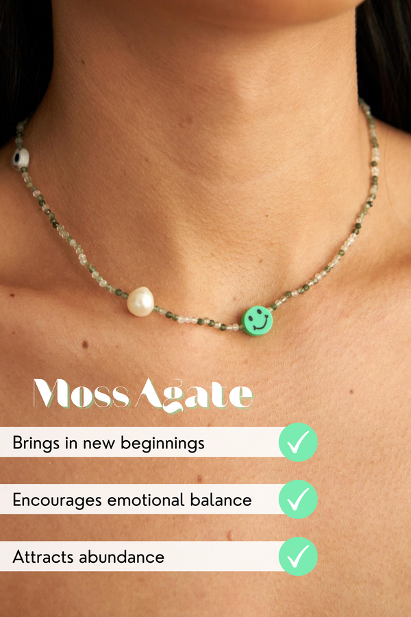 Moss Agate Balance Necklace | Smile Collection | Handmade Jewellery | New Beginnings, Tranquility, Abundance | Your Piece Or Mine