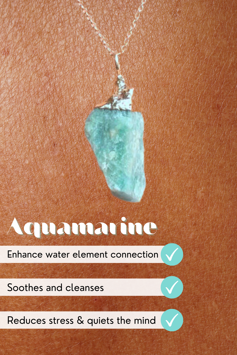 Raw Aquamarine Necklace | Sterling Silver | Handmade Crystal Jewelry | Water Element Connection, Soothing and Cleansing, Stress Reduction | LiveWell