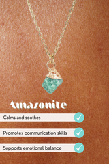Raw Amazonite 18k Gold Plated Necklace: Natural Crystal Jewelry for Calming, Healing, and Communication | LiveWell
