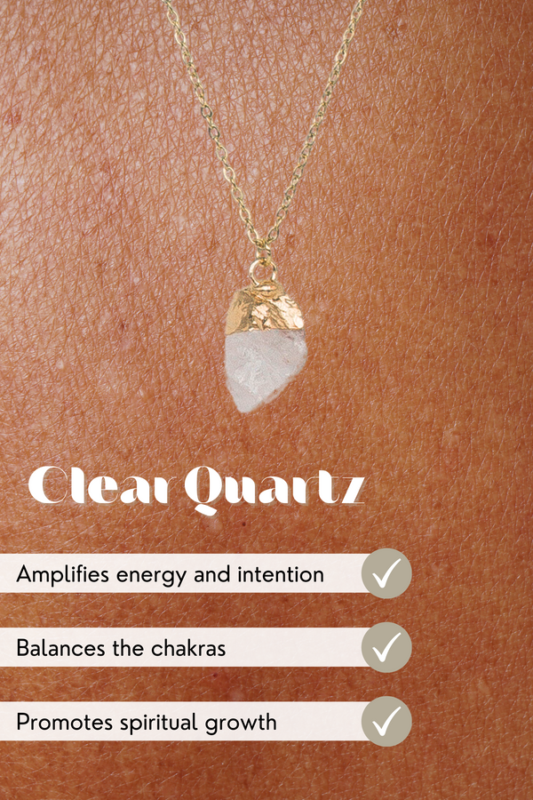 Raw Cut Clear Quartz 18k Gold Plated Necklace: Natural Crystal Jewelry for Amplification, Clarity, and Healing | YPOM