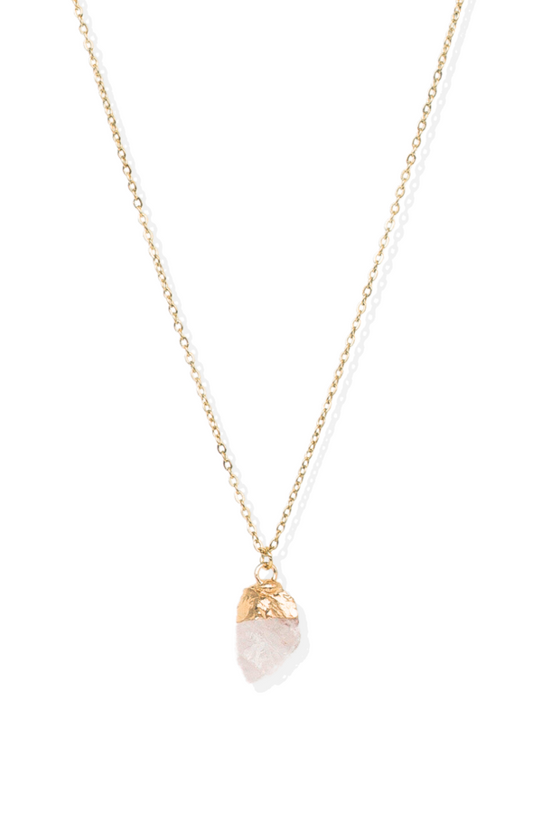 Raw Cut Clear Quartz 18k Gold Plated Necklace: Natural Crystal Jewelry for Amplification, Clarity, and Healing | YPOM