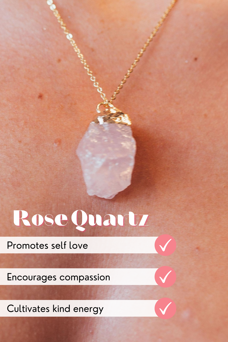 Rose Quartz Necklace | Gold Plated | Handmade Crystal Jewelry | Natural Raw Gemstone | Self Love, Compassion, Kindness | YPOM