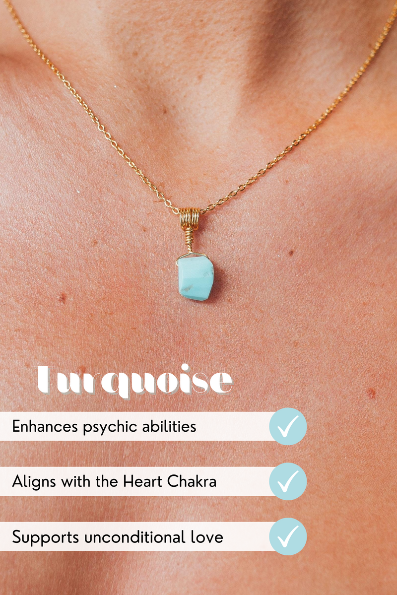Mexican Turquoise Necklace | Gold Plated | Calming and Protective Chakra Jewellery | YPOM