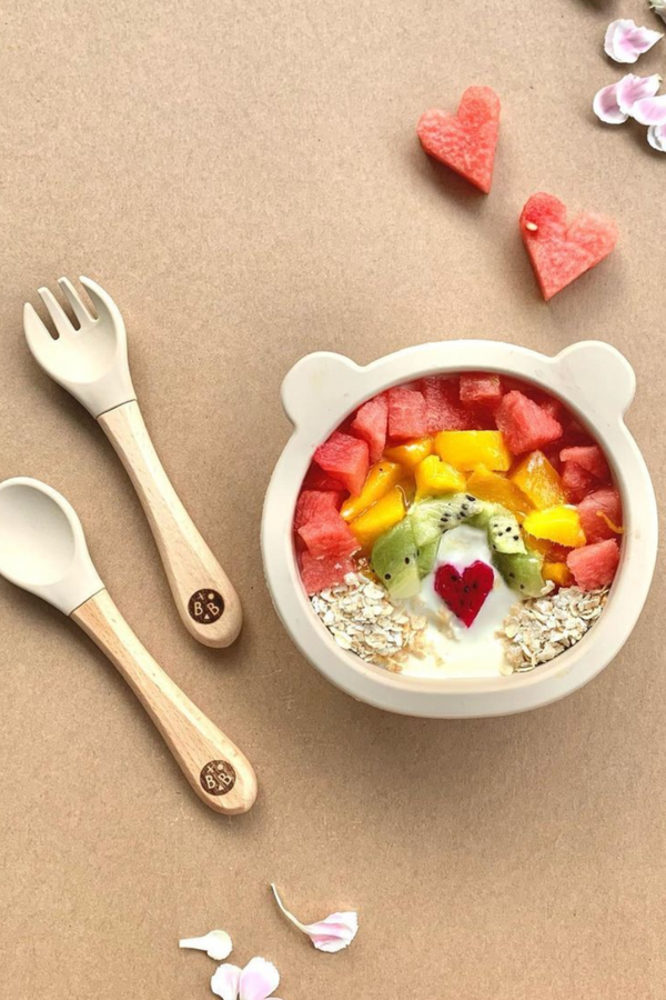 Eco-friendly Children's Bear Shape Dinner Time Set | Bowl Spoon & Fork | - LiveWell