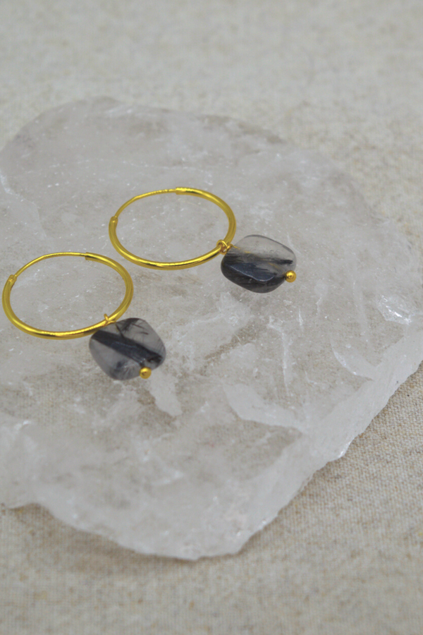 Tourmalted Quartz Crystal Hooped Earrings | Grounding Stone | Gold Vermeil | YPOM - LiveWell