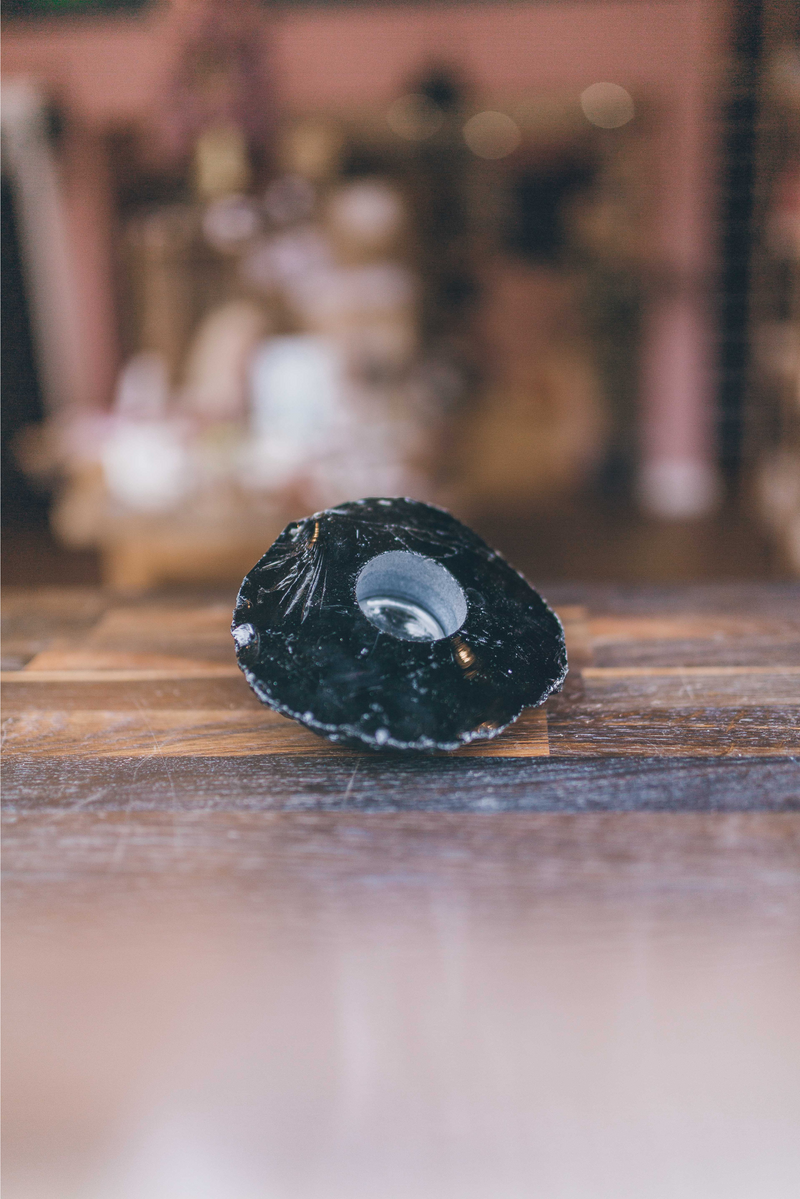 Black Obsidian Crystal Candle Holder