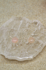 Rose Quartz Hooped Earrings | Teardrop | Sterling Silver