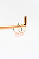 Rose Quartz Hooped Earrings | Teardrop | Gold Plated