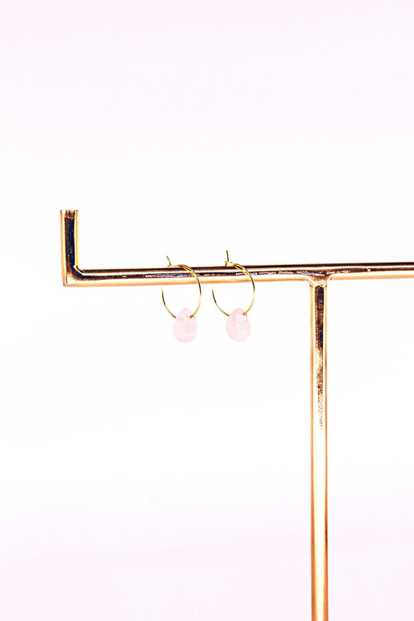 Rose Quartz Hooped Earrings | Teardrop | Gold Plated | YPOM - LiveWell
