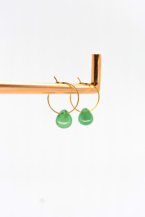 Green Aventurine Hooped Earrings | Teardrop | Gold Plated