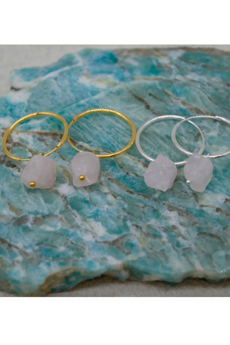 Rose Quartz Crystal Earrings | Hooped | Sterling Silver