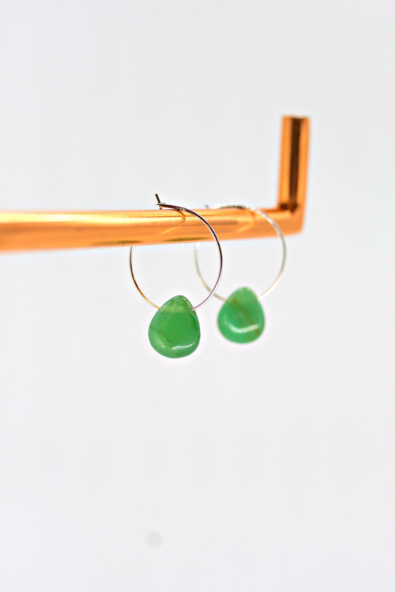Green Aventurine Hooped Earrings | Teardrop | Sterling Silver