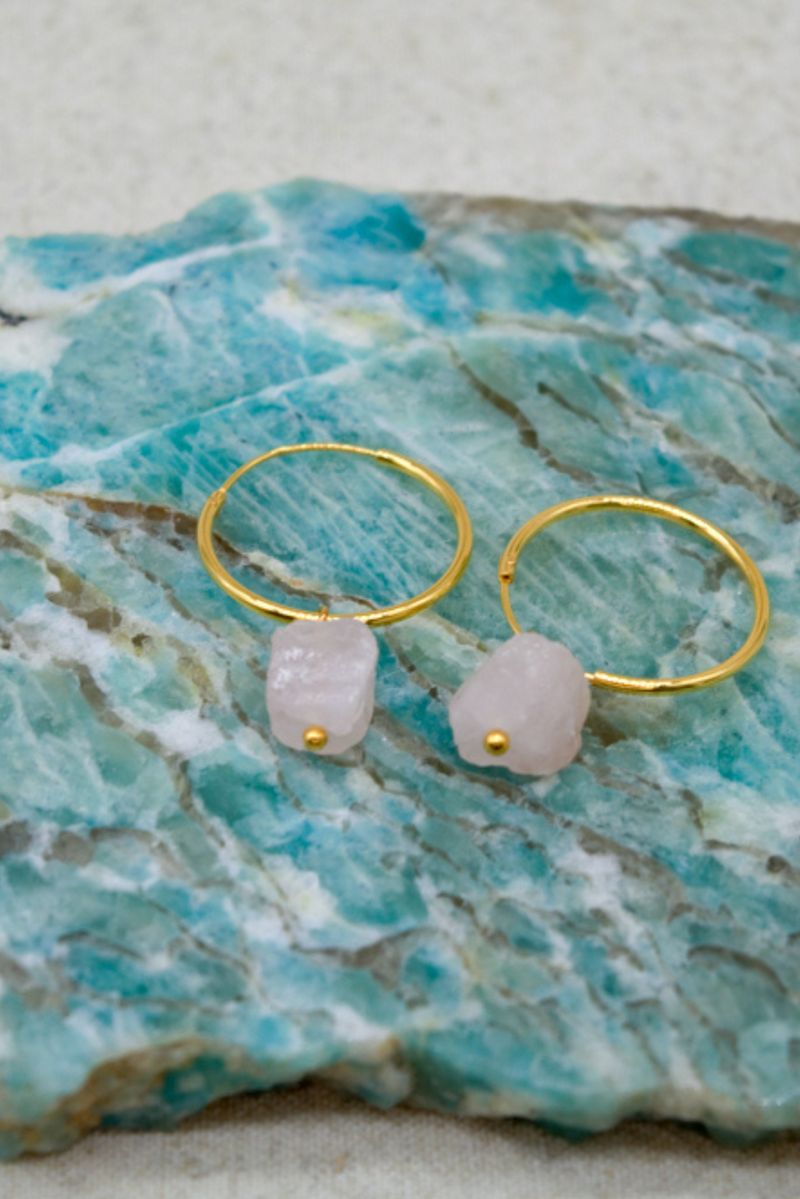 Rose Quartz Crystal Earrings | Hooped | Gold Vermeil
