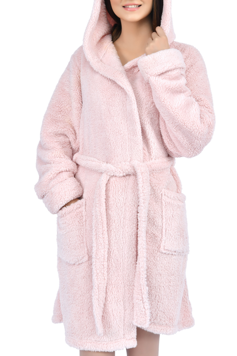 Teddy Fleece Robe | Blush Machine Washable, Super Soft Hooded Dressing Gown For The Ultimate Cosy Feeling
