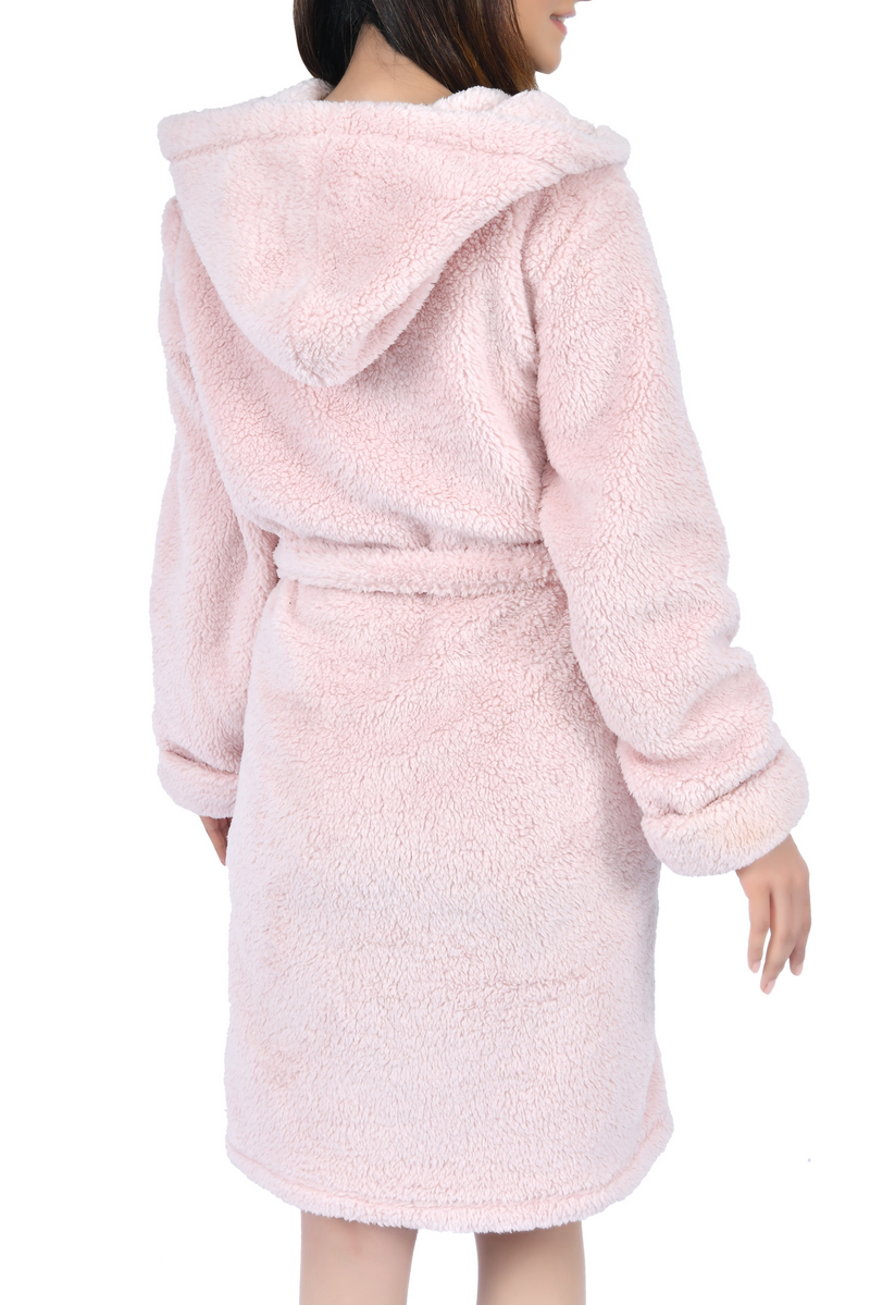 Teddy Fleece Robe | Blush Machine Washable, Super Soft Hooded Dressing Gown For The Ultimate Cosy Feeling