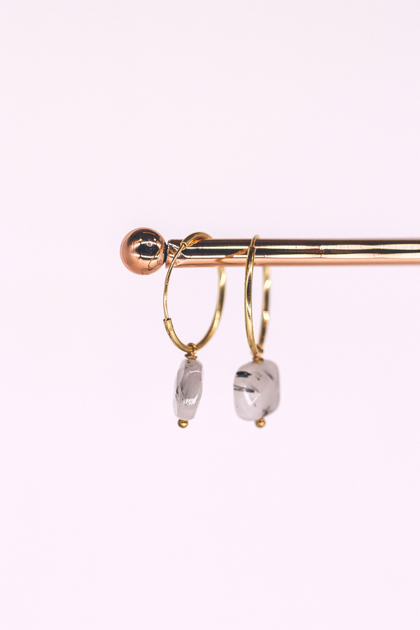 Tourmalted Quartz Crystal Hooped Earrings | Grounding Stone | Gold Vermeil | YPOM - LiveWell