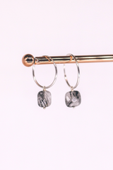 Tourmalted Quartz Crystal Hooped Earrings | Grounding Stone | Sterling Silver