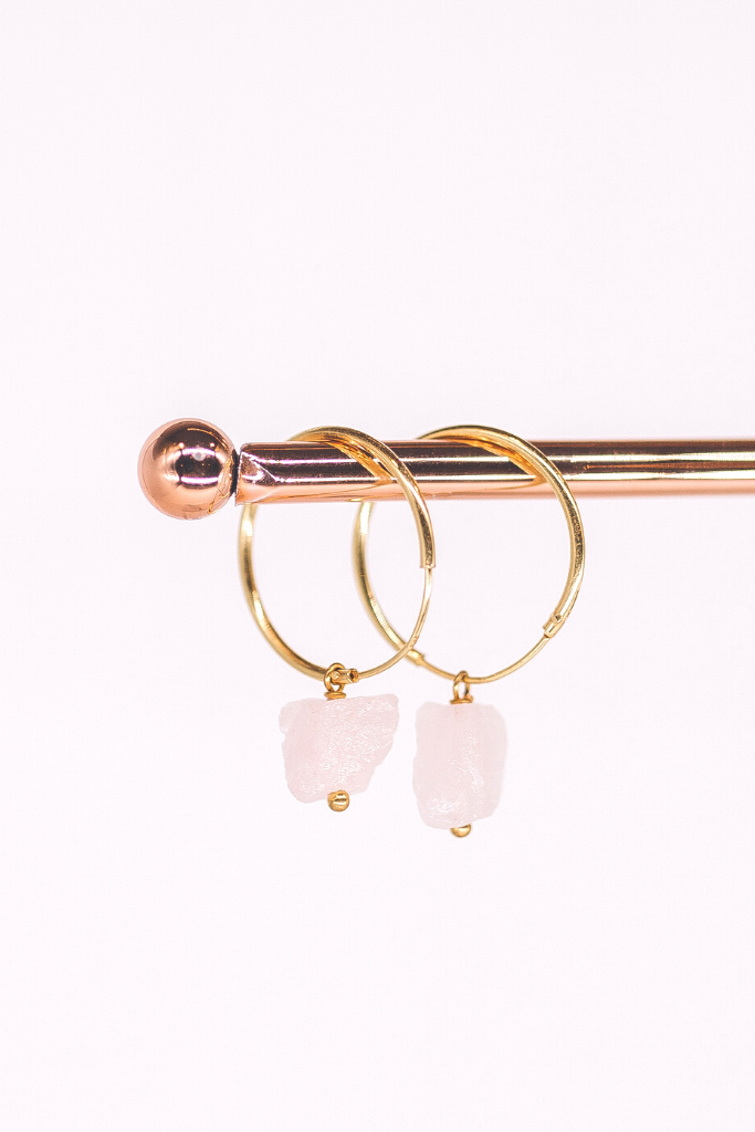 Rose Quartz Crystal Earrings | Hooped | Gold Vermeil