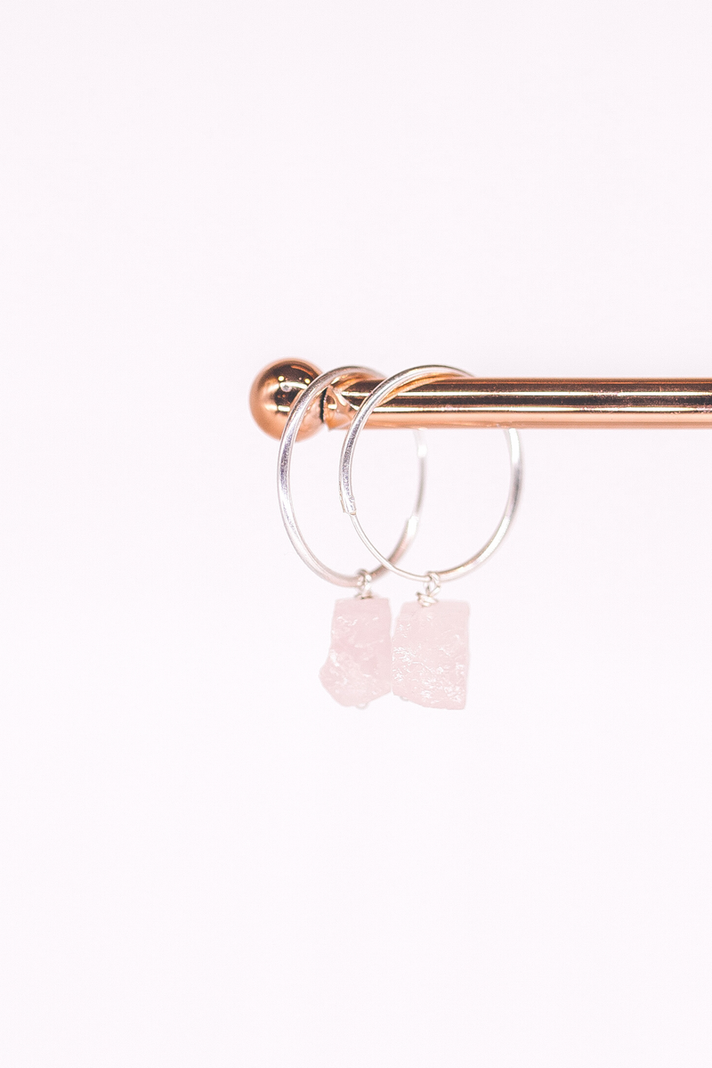 Rose Quartz Crystal Earrings | Hooped | Sterling Silver