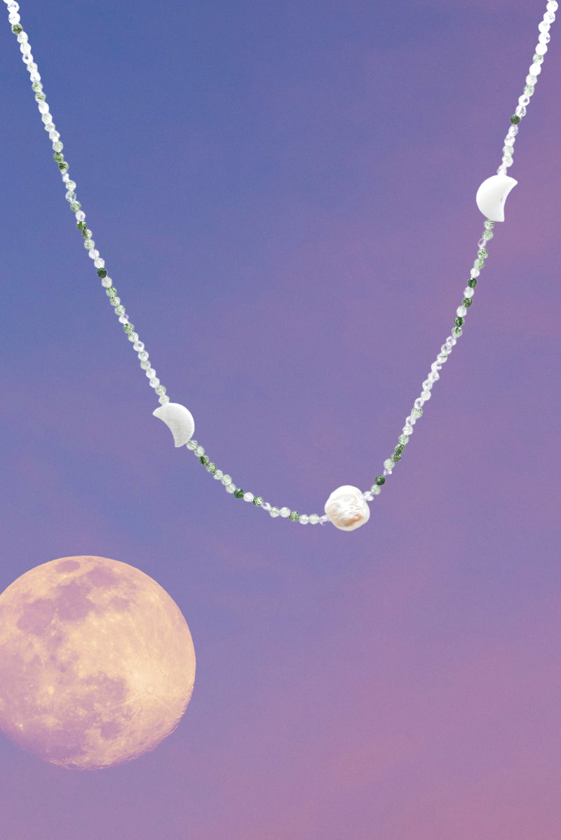 Moss Agate Balance Necklace | Moon Collection | Handmade Chakra Jewelry | New Beginnings, Tranquility, Abundance | YPOM