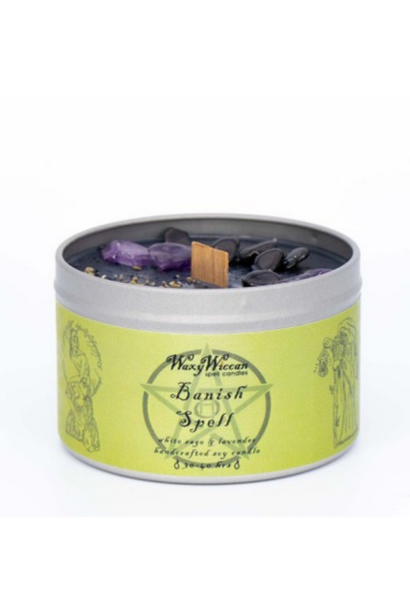 Banish Spell Candle | Amethyst & Black Obsidian Crystal Infused Candle - LiveWell