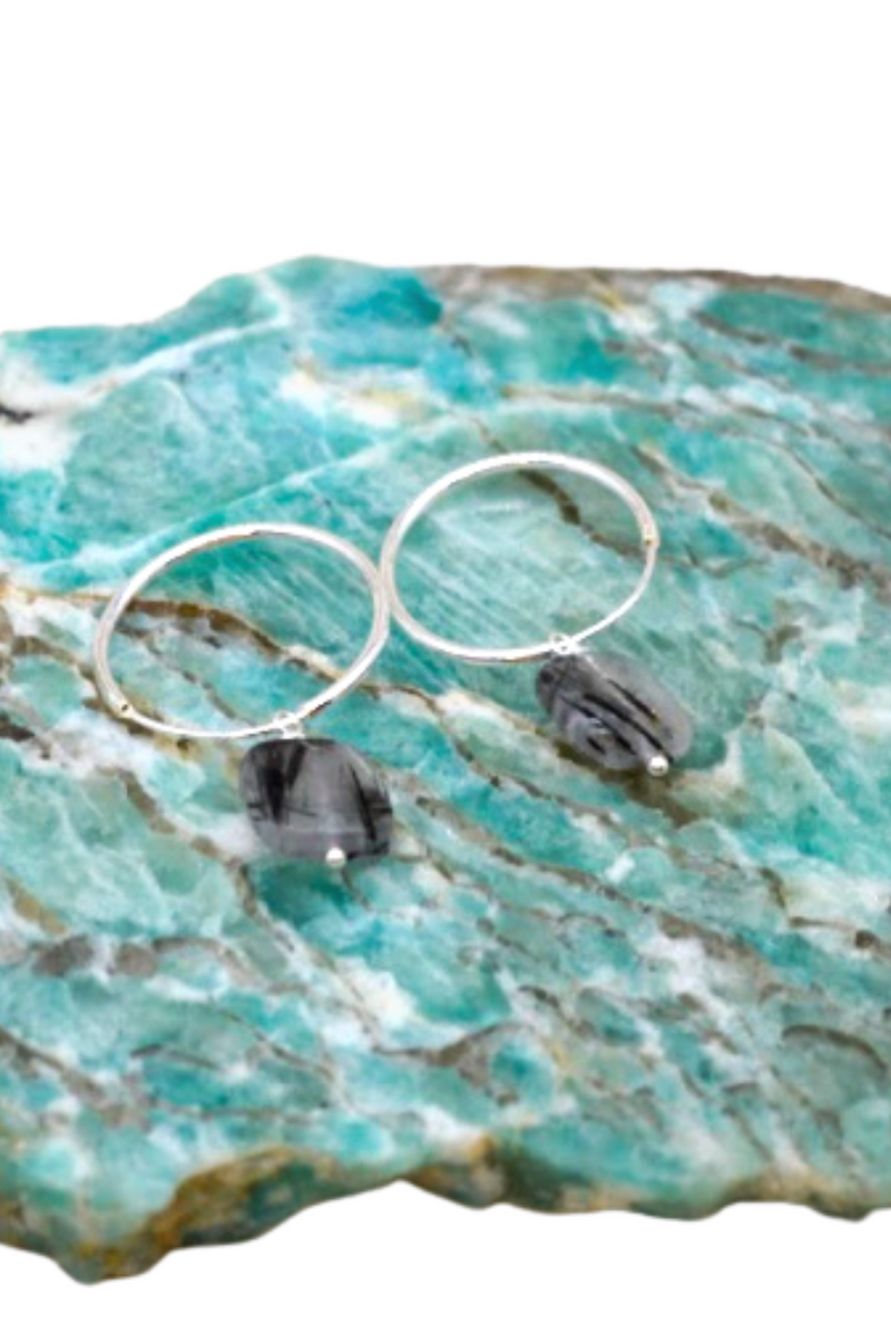 Tourmalted Quartz Crystal Hooped Earrings | Grounding Stone | Sterling Silver