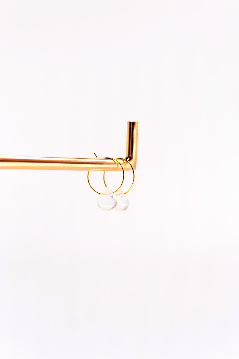 Clear Quartz Hooped Earrings | Teardrop | Gold Plated