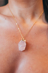 Rose Quartz Necklace | Gold Plated | Handmade Crystal Jewelry | Natural Raw Gemstone | Self Love, Compassion, Kindness | YPOM