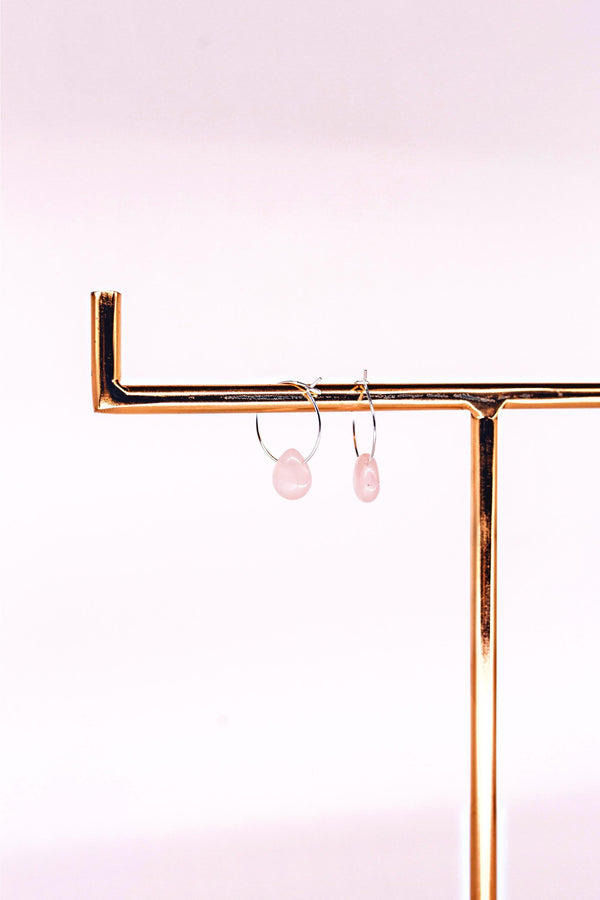 Rose Quartz Hooped Earrings | Teardrop | Sterling Silver | YPOM - LiveWell