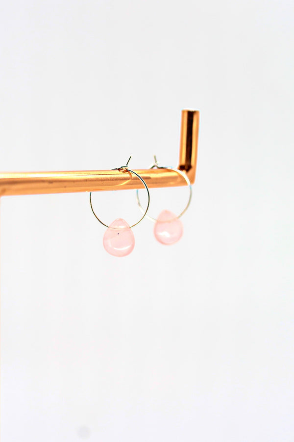 Rose Quartz Hooped Earrings | Teardrop | Sterling Silver | YPOM - LiveWell